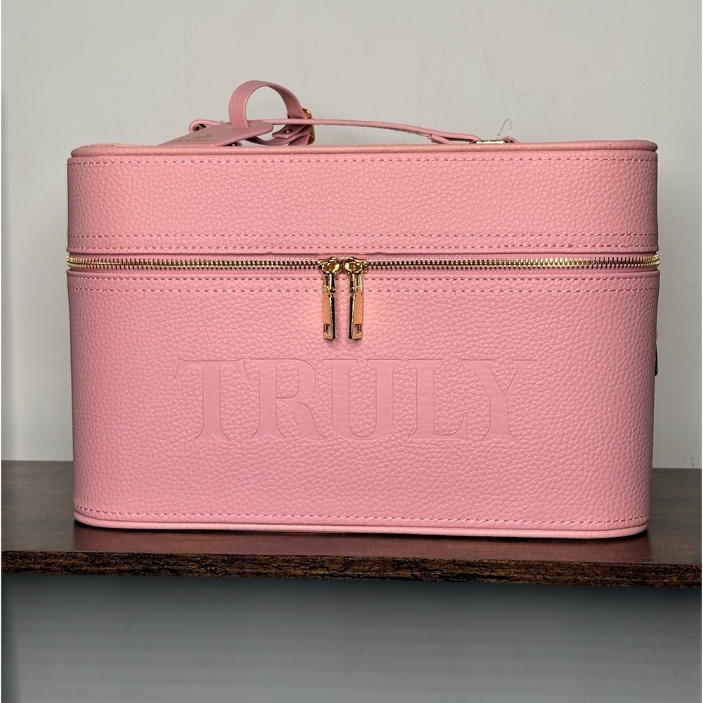 Truly Beauty Signature Luxury Travel Trunk Pink Vegan Leather Makeup Bag